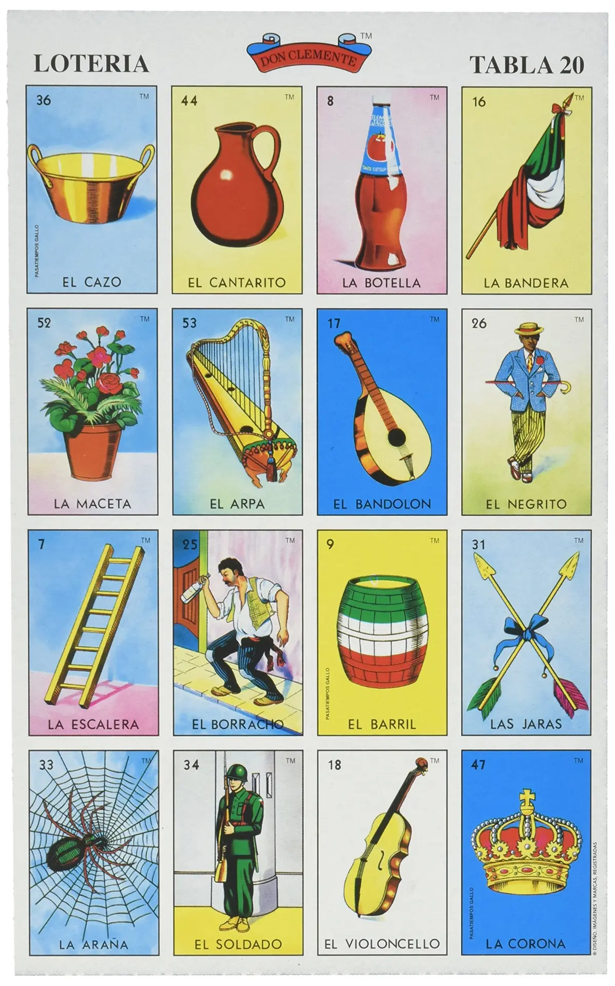 Traditional Lotería game board with colorful illustrated cards
